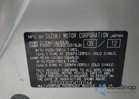 2013 Suzuki Grand Vitara Premium из США, поврежденный, VIN JS3TD0D62D4100164